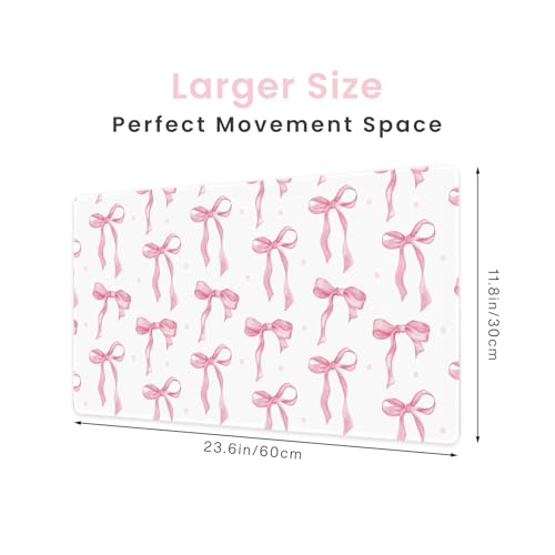 White Mouse Pad with Pink Bows, Cute Desk Mat Pink Keyboard Mat for Computer Laptop Non-Slip Rubber Base, Large Office Mat Girly Desktop Accessories School Office Supplies for Girls Women 23.6 x 11.8 - color: Pink, size: 23.6" x 11.8"