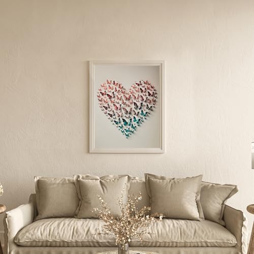 InkFlow Posters Butterfly Heart Poster - 3D Paper Butterflies in Pink, Blue, and Teal - Abstract Love Art for Bedroom, Living Room, Home - 24x32 Unframed Canvas Print - color: Style-04, size: 24"L x 32"W
