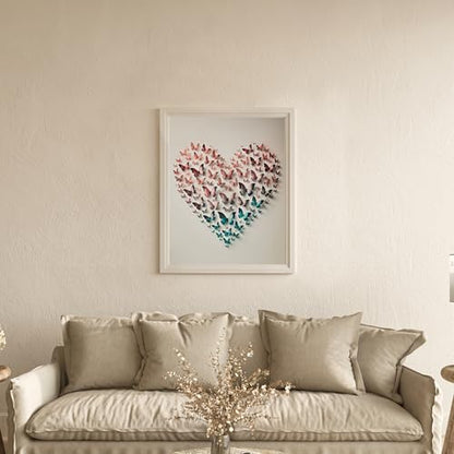 InkFlow Posters Butterfly Heart Poster - 3D Paper Butterflies in Pink, Blue, and Teal - Abstract Love Art for Bedroom, Living Room, Home - 16x20 Unframed Canvas Print - color: Style-04, size: 16"L x 20"W