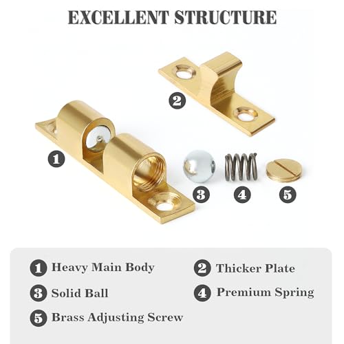 Alise Double Roller Catch Cabinet Latches,Adjustable Double Ball Tension Roller Catch Latch Brass Cabinet Door Latch,40x24mm Solid Brass Cabinet Latches and Catches,Pack of 4 - color: Gold, size: 40mmX24mm