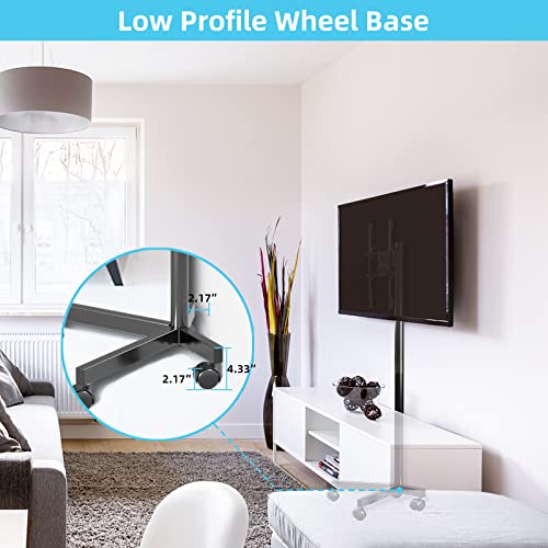 Mobile TV Carts on Wheels for 21-60 Inch Flat/Curved Panel Screens TVs - Height Adjustable Floor Trolley Stand with Shelf Holds up to 77lbs - Max VESA 400x400mm - color: Black High Quality