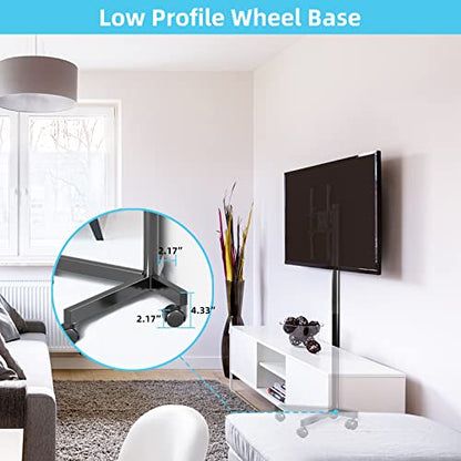 Mobile TV Carts on Wheels for 21-60 Inch Flat/Curved Panel Screens TVs - Height Adjustable Floor Trolley Stand with Shelf Holds up to 77lbs - Max VESA 400x400mm - color: Black High Quality