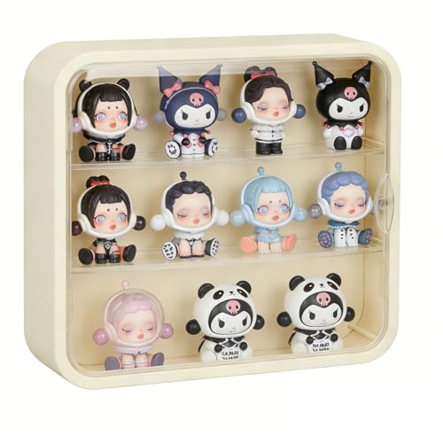 Display Case for Figures, Wall-Mounted Dustproof Display Box with Magnetic Door and Shelf, Adjustable Doll Display Case for Collectibles Figurines Sonny Angels Pop Mart Mini Figures (Creme White) - color: Creme White