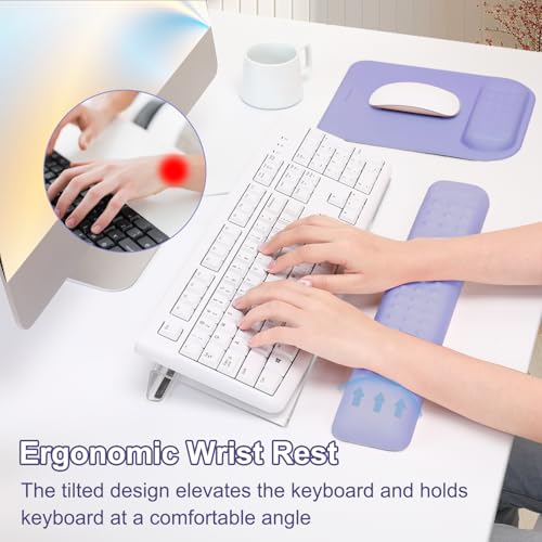 MOSISO Computer Keyboard Stand&Wrist Rest Support for Keyboard &Mouse Pad Set, Ergonomic Massage Wrist Rest Set, Easy Typing Working Acrylic Clear Stand for Office Home, Purple - color: Purple