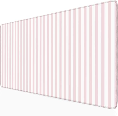 Light Pink Striped Desk Mat Cute Pastel XXL Large Gaming Mouse Pad Desk Pad Kawaii Cozy Aesthetic Keyboard Laptop Computer Mat Home Office Decor for Women - color: A1- Pink