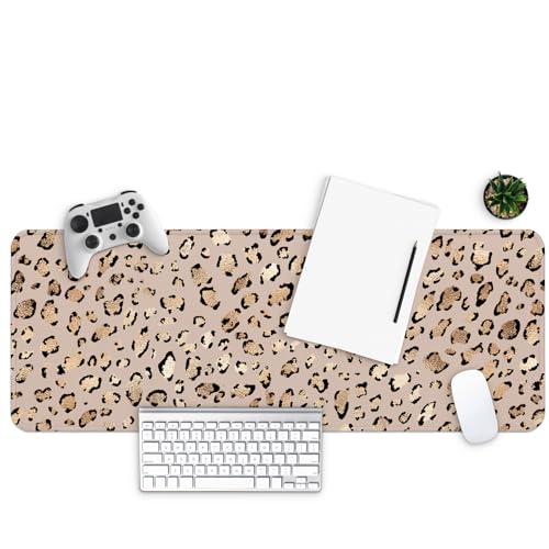 MAY FLOWER Gaming Mouse pad, Large Laptop Mousepad, Full Keyboard Mat, Long Computer Mouse Mat for Home and Office, Anti-Slip Rubber Base, 31.5 x 11.8 Inches (Leopard Print) - color: Leopard Print