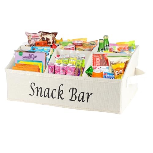Snack Organizer for Countertop, Trapezoid Fabric Snack Bin with Side Handles, 6 Compartment Snack Basket Container, Lightweight Snack Bar Station Organizer, Kitchen Pantry Storage-Beige - color: Beige
