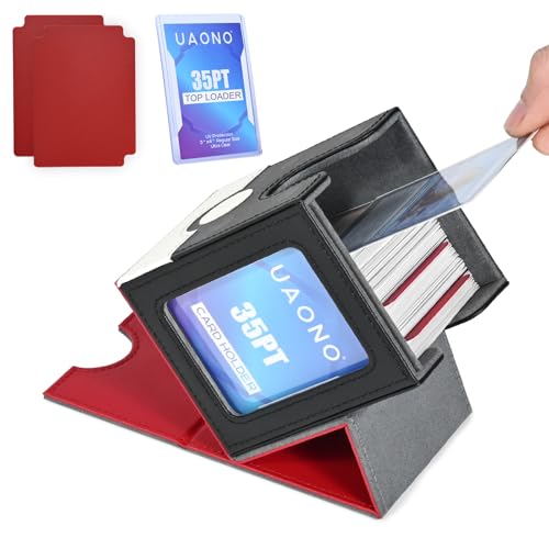 UAONO Card Deck Box for MTG Commander, Independent Commander Display, Fits 100 Double-Sleeved Cards, Magnetic Deck Case for Magic the Gathering/PTCG, 2 Dividers & 1 Top Loader (Red/White) - color: A-Red&White-P