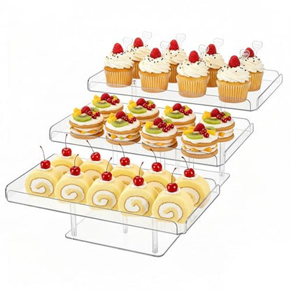 Clear Cupcake Stand, 3 Tiered Acrylic Dessert Table Display Set | 54 Cupcakes Large Food Display Riser Serving Platter for Wedding, Party, Baby Shower, Buffet