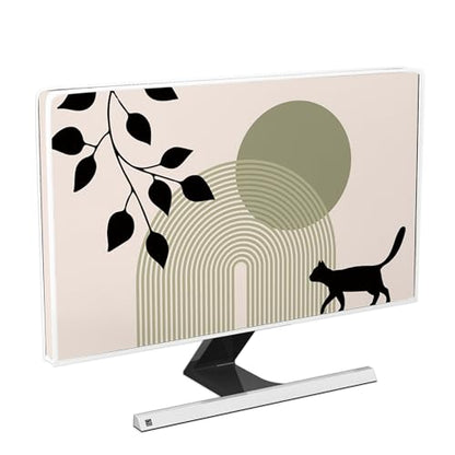 Boho Cat Waterproof Television Cover 32 Inch Black and Green Bohemian Plants Stripe Screen TV Cover for LCD LED PC Desktop and Home Hanging TV Anti-Static Dustproof Protective - color: green and black, size: 32 Inch