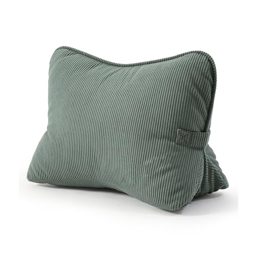 Pat. Pend. Corduroy Lumbar Support Pillow for Sitting and Posture Support, Triangle Cushion for Bed, Sofa or Couch, Reading Back Pillow with Removable Washable Cover, Peacock Blue - color: Peacock Blue