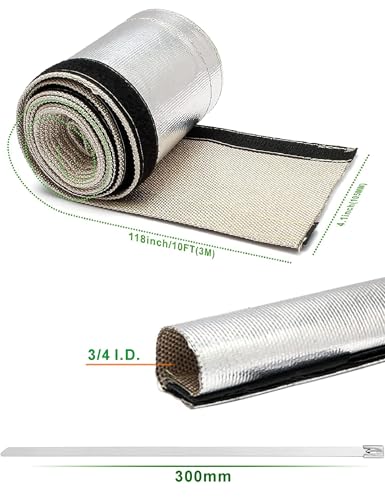 Wire Heat Shield Heat Shroud Sleeve Heat Shield Automotive Fuel Line Wire Heat Sleeve for Ultimate Heat Protection Hose Wire Sleeving,with 10PCS Stainless Steel Cable Metal Ties(3/4"IDx10FT) - size: 3/4"IDx10FT