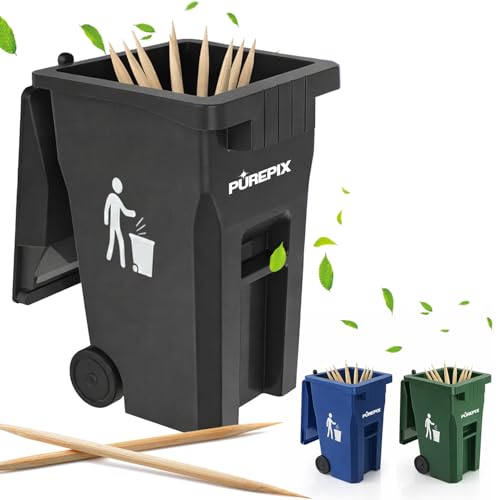 PurePix Flavoured Toothpick Holder Mini Black Trash Bin with Swing Lid for Flavored Toothpicks, Infused Toothpicks Storage Can for Desk or Car, Travel Toothpick Container, 5 Ounces Toothpick Bin - color: Black Bin