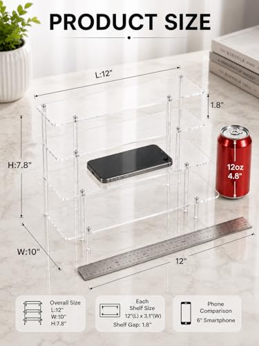 Acrylic Display Riser Stand Shelf Clear 4 Tier Cupcake Stand Perfume Display Holder Figures Desktop Decoration and Organizer Showcase Toys Retail Display Rack Candy Dessert Buffet 4 Step Collection (1 PACK)