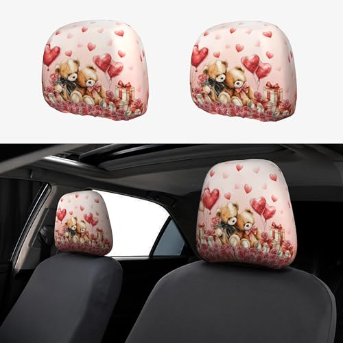 2PCS Universal Car Headrest Cover Love Bear Fabric Head Rest Covering for Truck Auto Red - color: Bear Couple