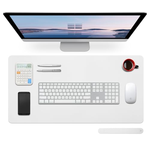 Mouse Pad,27.5"x13.7",Large Leathe Desk Pad Protector,White | Non-Slip Durable Office Desk Mat for Writing, Computer, Laptop, Mouse Pad & Desktop Use,Desk Protector Mat - color: White, size: 27.5" x 13.7"