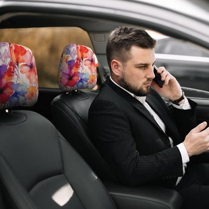 2PCS Headrest Covers for Cars Pink Flowers Print Detachable Head Rest Cover for Women - color: Beautiful Flowers Pink