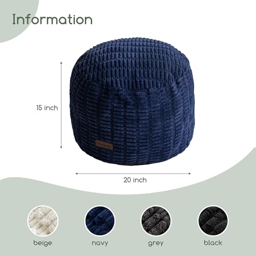 HIGOGOGO Pouf Ottoman Stuffed Round Modern Foam Filled Foot Rest Poufs for Living Room Chair Decorative 20 X 15 Inches Boho Relax Stool for Wedding Christmas Party, Navy Blue - color: Navy Blue, size: 20"D x 20"W x 15"H