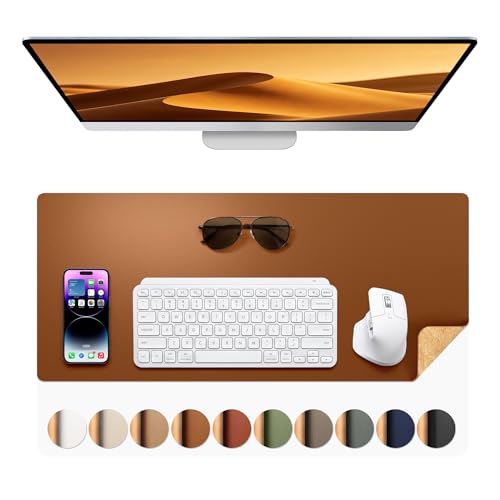 Aothia Double-Sided Desk Pad, Leather Desk Mat, Eco Cork Desk Pad Protector, Large Mouse Pad, Waterproof Desk Blotter Protector for Office/Home (25.6"x13.7", Brown) - color: Brown+cork, size: 25.6" x 13.7"