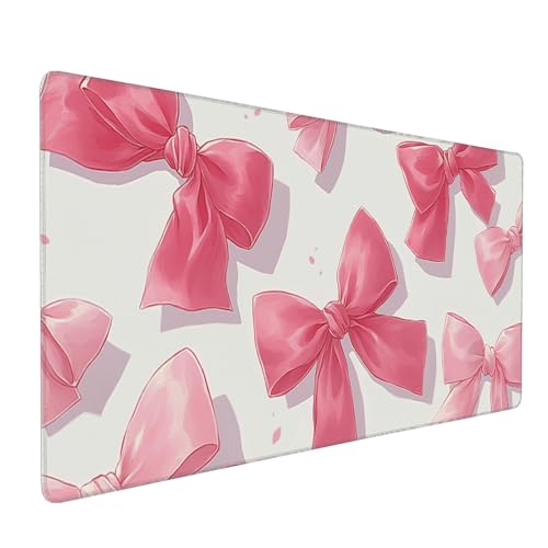 Extended Gaming Mouse Pad, Pink Bow Pattern, 35.4x15.7 Inches, Rubber, Rectangular, Anti-Slip Base, Stitched Edges - color: Bowknot