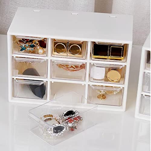 Feadily 4PCS Small Drawer Organizer for Desk, Desktop Drawer Organizer with 9 Clear Drawers, Plastic Desktop Storage Drawers 7.1 Inch x 3 .9 Inch x 4.7 Inch, White - color: White, size: 4PCS
