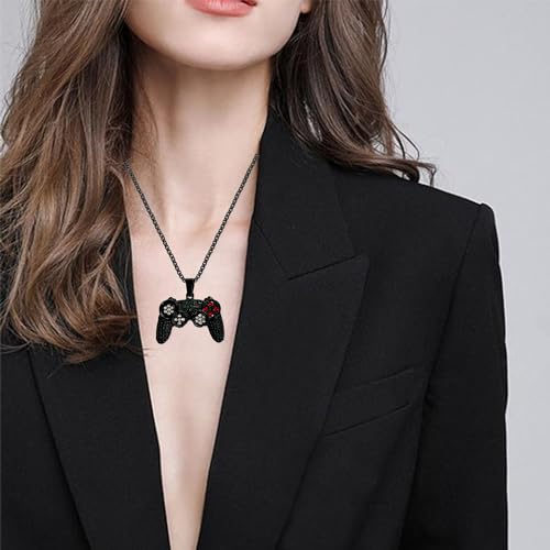 Colorful Crystal Game Controller Necklaces Punk Hip Hop Friendship Game Console Necklace for Best Friends - color: Black
