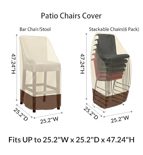 RosieLily Patio Chair Covers High Back Outdoor Bar Stool Covers (1 Pack-Beige & Brown, 25.2"W x 25.2"D x 47.24"H) - color: 1 Pack-Beige & Brown, size: 25.2"W x 25.2"D x 47.24"H