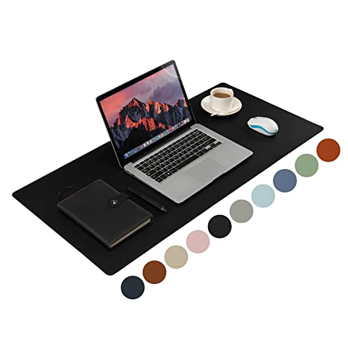 Leather Desk Pad,Wolaile 36x17 inch Large Mouse Pad,Waterproof Non-Slip Writing Desk Blotter,Computer Mat Desktop Protector for Office Home,Black - color: Black