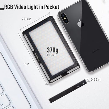 Moman Portable LED Video Light, Aluminum Alloy Body On-Camera Light, Diffuser & Built-in Battery, 2500K-8500K RGB Dimmable, CRI 96+ Photography Fill Light with 1/4" Screw for DSLR, Vlog, YouTube - size: ML9R with diffuser
