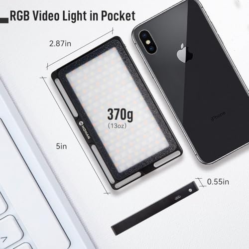 Moman Portable LED Video Light, Aluminum Alloy On-Camera Light, Built-in Battery & USB-C Charging, 2500K-8500K RGB Dimmable, CRI 96+ Photography Fill Light with 1/4" Screw for DSLR, Vlog, YouTube - size: ML9R without diffuser