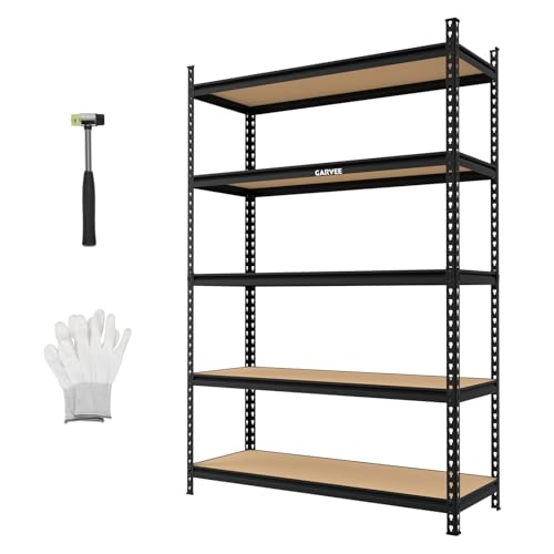 5-Tier Heavy Duty Metal and Wood Storage Shelves, 2204 lbs Load Capacity, 48" W x 18" D x 72.1" H Garage Shelf, Industrial Freestanding Unit for Home, Basement, Warehouse, Utility Rack - size: 72.1" H x 35.4" W x 18" D