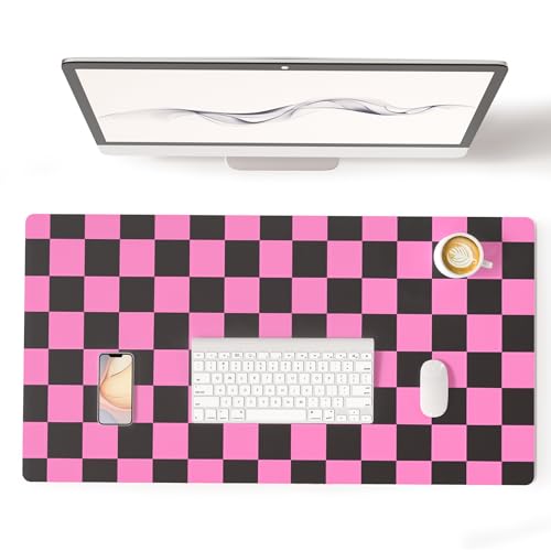 Colorful Star Large Black and Pink Mouse Pad, Plaid Waterproof Office Desk Mat, Non-Slip Gaming Mouse Pad, XXL PC Laptop Protector Pads, PU Leather Desk Writing Pads for Office Home, 31.5" x 15.7" - color: Black and Pink Plaid, size: 31.5" x 15.7"