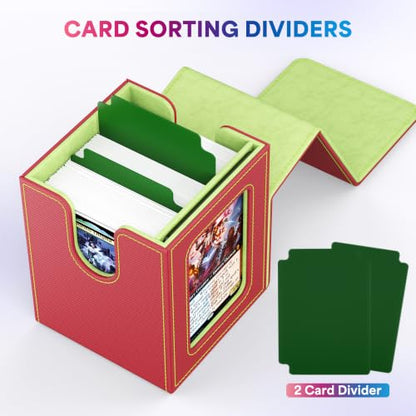 UAONO Card Deck Box for MTG Commander, Independent Commander Display, Fits 100 Double-Sleeved Cards, Magnetic Deck Case for Magic the Gathering TCG, 2 Dividers & 1 Top Loader (Red/Green) - color: A-Red&Lime Green