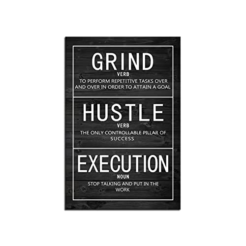 Grind Verb Hustle Verb Execution Noun Motivational Canvas Painting Wall Art Inspirational Poster Prints Artwork Pictures for Home Decor Office Framed Ready to Hang [12''W x 18''H] - color: Inspirational-2, size: 18"L x 12"W