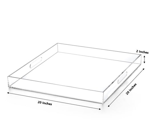 Clear Acrylic Ottoman Tray with Cutout Handles 20x20 Inch Over Sized Serving Tray, Organizer Rubber Boot Tray Decorative for Living Room Bedroom,Bathroom and Entryway Kitchen Tabletop - color: Clear, size: 20" x 20" x 2"