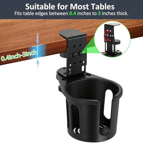 MYITYARD Desk Cup Holder Clamp, Clip On Table Cup Holder, Rotatable Water Bottle Stand Drink Coffee Mug Storage, Office Accessories for Home and School - color: Black-1