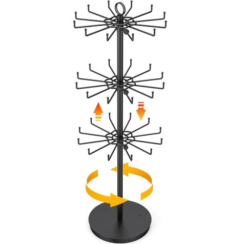 ORLESS 3 Tier Rotating Jewelry Display Stand, Keychain Display Stand with 36 Hooks, Black Metal Retail Display Spinning Holder for Vendor, Spinning Display Rack for Necklace Bracelet Earring Organizer - color: Black