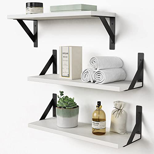 Forbena White Floating Shelves for Wall Decor Set of 3, 17 x 6 Inches Bathroom Shelf Over Toilet, Small Modern Mounted Shelves for Kids Bedroom Nursery Office Living Room Books Picture Frames - color: White, size: 17 x 6 Inch