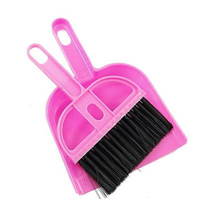 Pet Cage Broom Brush Dustpan Set - Small Cat Litter Sweeper for Pet Cage Clean and Car Keyboard Brush (Pink) - color: Pink