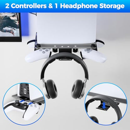 ZHGM Foldable Wall Mount Kit for PS5 Slim/Pro/PS5 Original, Metal Shelf Wall Mount for Playstation 5 Console Disc/Digital with 2 Controller Holder & 1 Headset Hanger, Saving Space PS5 Mount, Black - color: Folding Black
