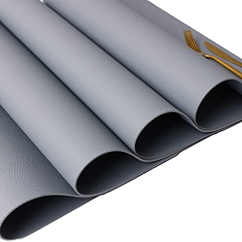 Wipeable Placemats Leather Table Mats Waterproof Heat-Resistant Easy to Clean for Dining Table Set Kitchen Table (4, Pale Blue) - color: Pale Blue, size: set of 4