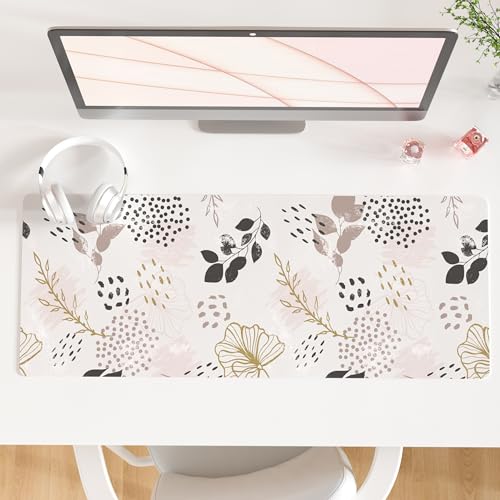 QiyI Large Mouse Pad for Desk, Cute Desk Mat for Desktop, Women Girls Office Décor Desk Accessories, PU Leather Waterproof Gaming Mousepad, Boho Botanical Desk Pad Computer Mat, 31.5" x 11.8" - color: Botanical Leaves, size: 31.5" x 11.8"