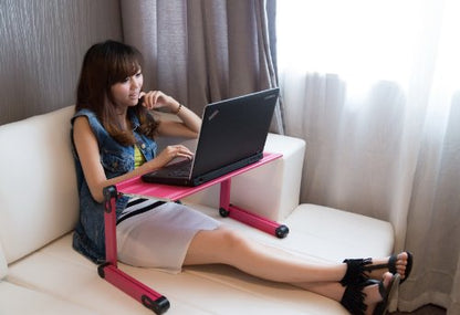Adjustable Vented Laptop Table Stand Lapdesk Portable Bed Tray Tablet Book Stand Push Button Joints up to 17" (Pink)