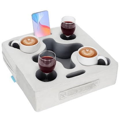 Couch Cup Holder, Silver Grey | Sofa Cup Holder Pillow Tray Caddy, For Bed, RV, TV, Car, Man Cave, Backseat, Holds Remote, Drinks, Snacks - color: SilverGrey