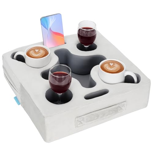 Couch Cup Holder, Silver Grey | Sofa Cup Holder Pillow Tray Caddy, For Bed, RV, TV, Car, Man Cave, Backseat, Holds Remote, Drinks, Snacks - color: SilverGrey