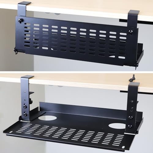 AEONS Universal Under Desk Cable Management Tray-Clamp Mount Hinged Swing Modesty Panel Organizer for Office Desks, Easy Access Flip-Down Position Power Strip Cord Storage No-Drill, 25 lb Capacity - style: 16" Swing, Black