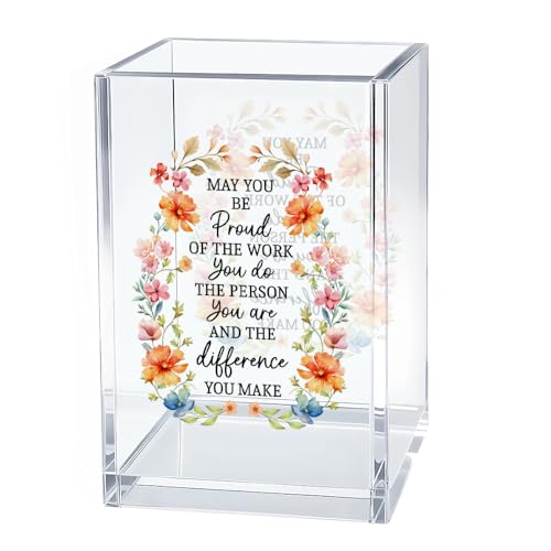 Be Proud Of The Work Acrylic Cosmetic Organizer Pen Holder, Funny Acrylic Desk Holder Cup for Pen Pencil, Inspirational Office Gifts for Coworker, Thank You Gifts for Women Leader boss Staff - color: Transparent02