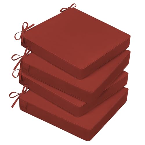Basic Beyond Outdoor Chair Cushions for Patio Furniture, Waterproof Outdoor Seat Cushions Set of 4 18 x 18, Patio Chair Cushions Set of 4 with Ties and Handle, Brick Red - color: Brick, size: 18x18x3