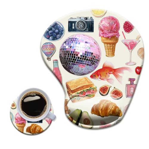 HOPONY Gel Wrist Rest Mouse Pad-Ergonomic Office Mousepad with Wrist Support-Non-Slip,Design Desk Accessories Mat for Home&Game Decor Pink Watercolor Stickers - color: Pink Watercolor Stickers