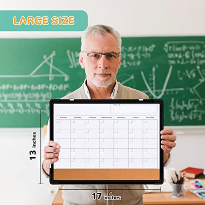 Monthly Calendar Whiteboard for Wall, 17x13 Inches Dry Erase Board with Cork Board Combo, Small Magnetic White Board, Double-Sided Hanging Portable Board for Office School Home Kitchen Planner, Black - style: Whiteboard 17x13 Black